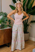 BiBi Rose Printed Gauze Trim Detail Smocked Maxi Pants - Desert Sunday