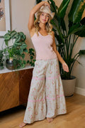 BiBi Rose Printed Gauze Trim Detail Smocked Maxi Pants - Desert Sunday