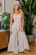 BiBi Rose Printed Gauze Trim Detail Smocked Maxi Pants - Desert Sunday
