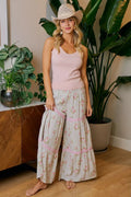 BiBi Rose Printed Gauze Trim Detail Smocked Maxi Pants - Desert Sunday