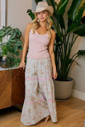 BiBi Rose Printed Gauze Trim Detail Smocked Maxi Pants - Desert Sunday