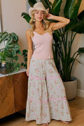 BiBi Rose Printed Gauze Trim Detail Smocked Maxi Pants - Desert Sunday