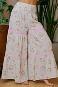 BiBi Rose Printed Gauze Trim Detail Smocked Maxi Pants - Desert Sunday