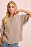 BiBi Short Dolman Sleeves Washed Knit Top - Desert Sunday