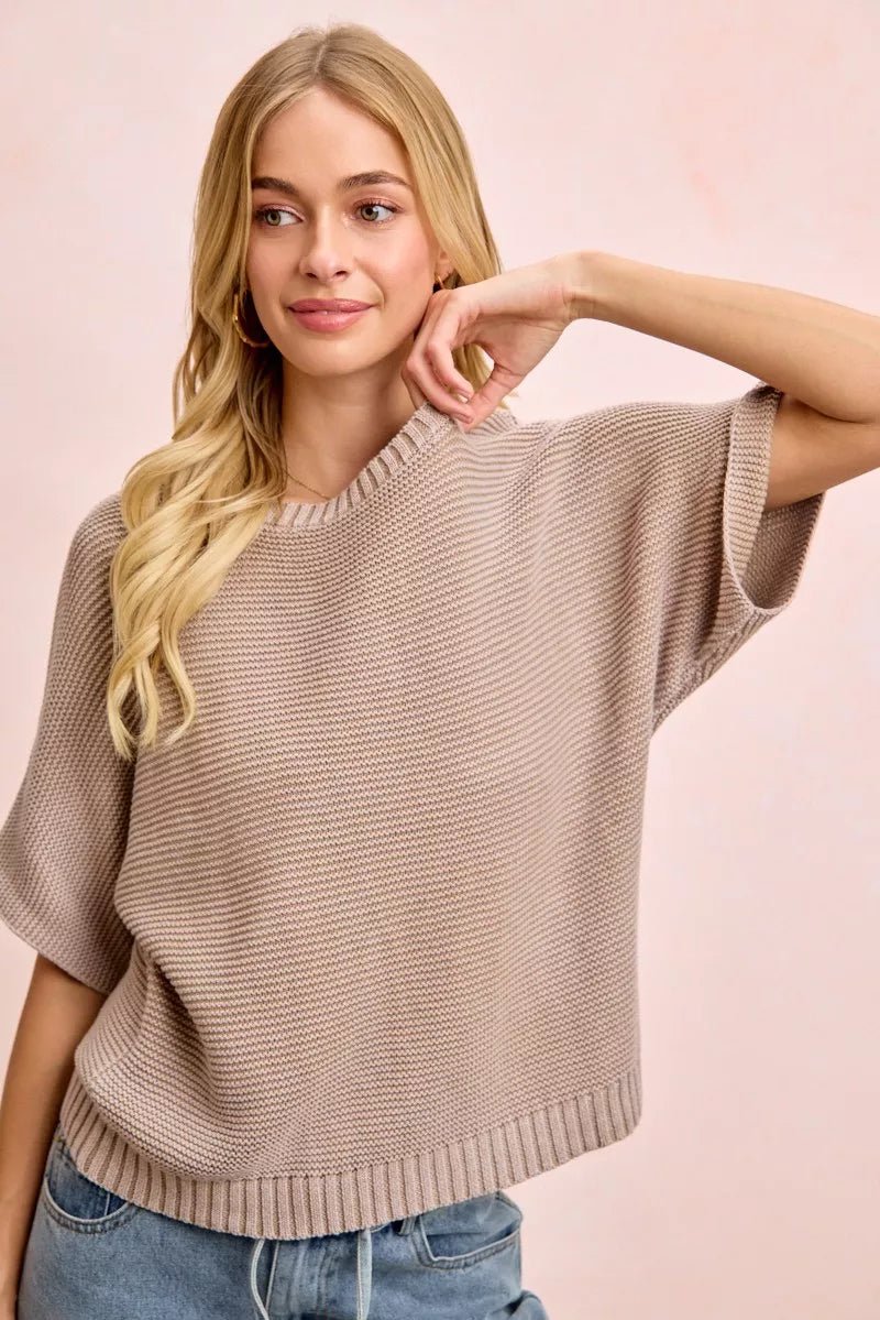 BiBi Short Dolman Sleeves Washed Knit Top - Desert Sunday