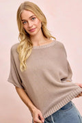 BiBi Short Dolman Sleeves Washed Knit Top - Desert Sunday