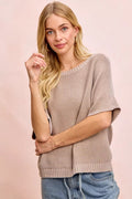 BiBi Short Dolman Sleeves Washed Knit Top - Desert Sunday