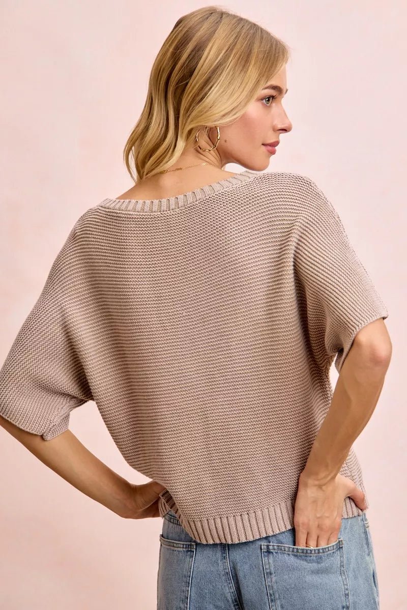 BiBi Short Dolman Sleeves Washed Knit Top - Desert Sunday