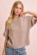 BiBi Short Dolman Sleeves Washed Knit Top - Desert Sunday