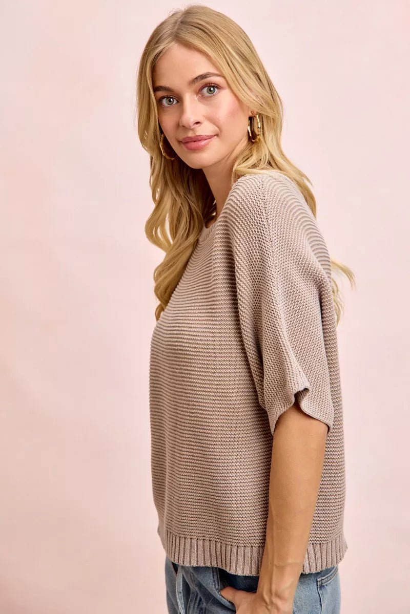 BiBi Short Dolman Sleeves Washed Knit Top - Desert Sunday