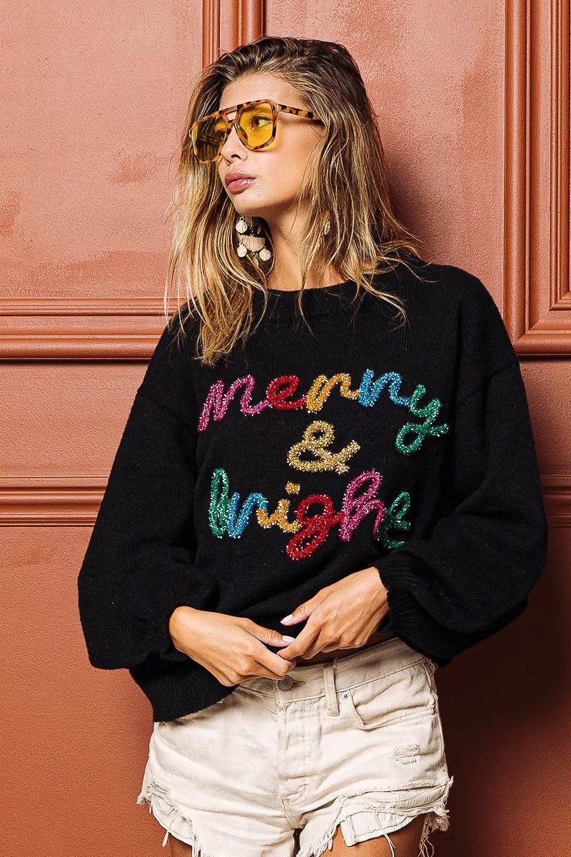 BiBi Tinsel Lettering Christmas Sweater - Desert Sunday