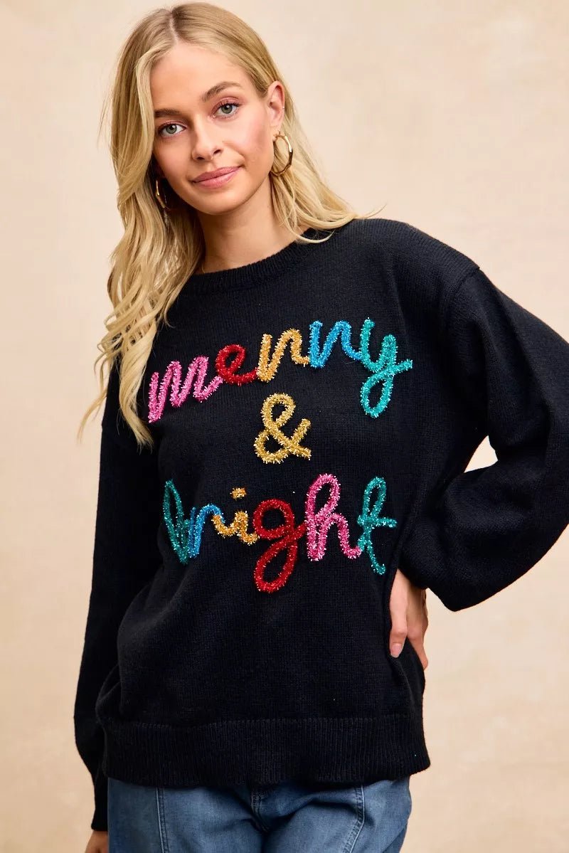 BiBi Tinsel Lettering Christmas Sweater - Desert Sunday