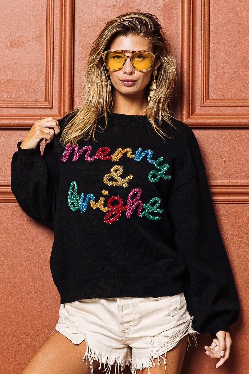 BiBi Tinsel Lettering Christmas Sweater - Desert Sunday