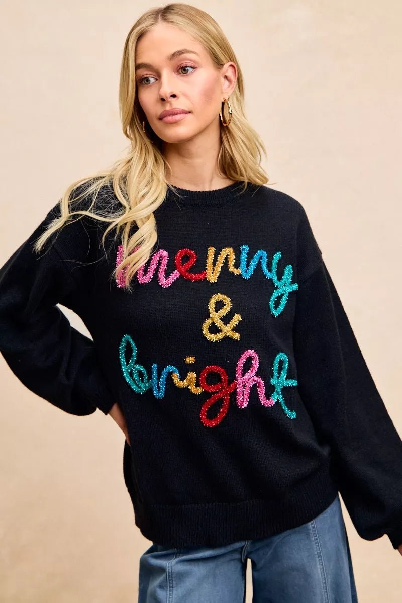 BiBi Tinsel Lettering Christmas Sweater - Desert Sunday