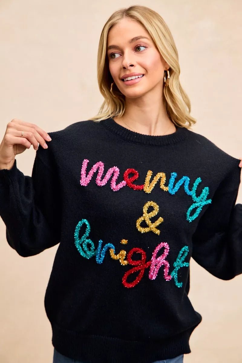BiBi Tinsel Lettering Christmas Sweater - Desert Sunday