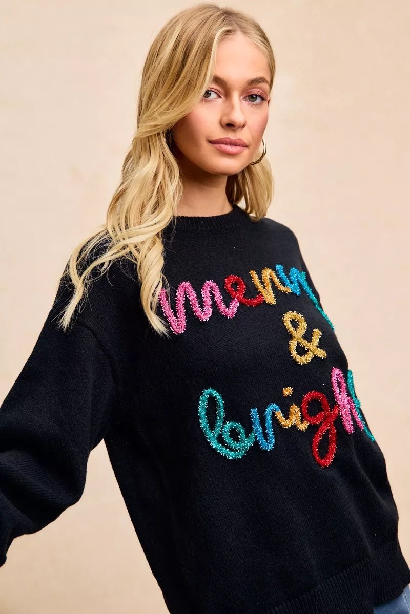 BiBi Tinsel Lettering Christmas Sweater - Desert Sunday