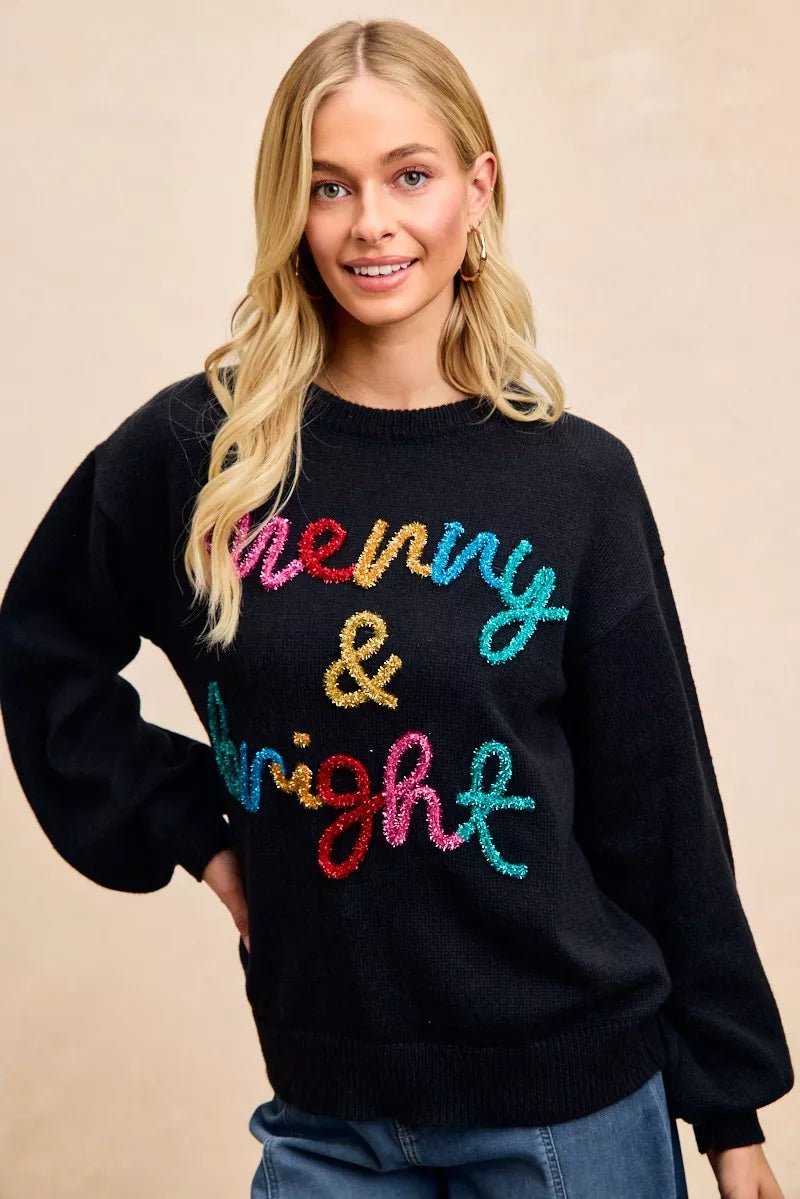 BiBi Tinsel Lettering Christmas Sweater - Desert Sunday