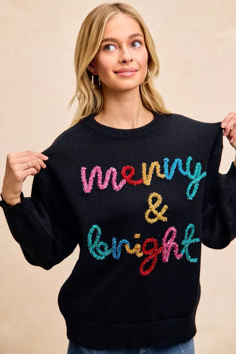 BiBi Tinsel Lettering Christmas Sweater - Desert Sunday