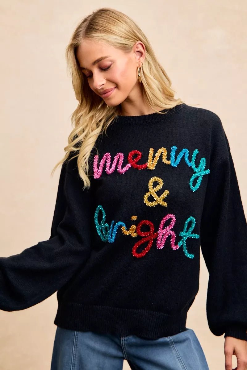 BiBi Tinsel Lettering Christmas Sweater - Desert Sunday