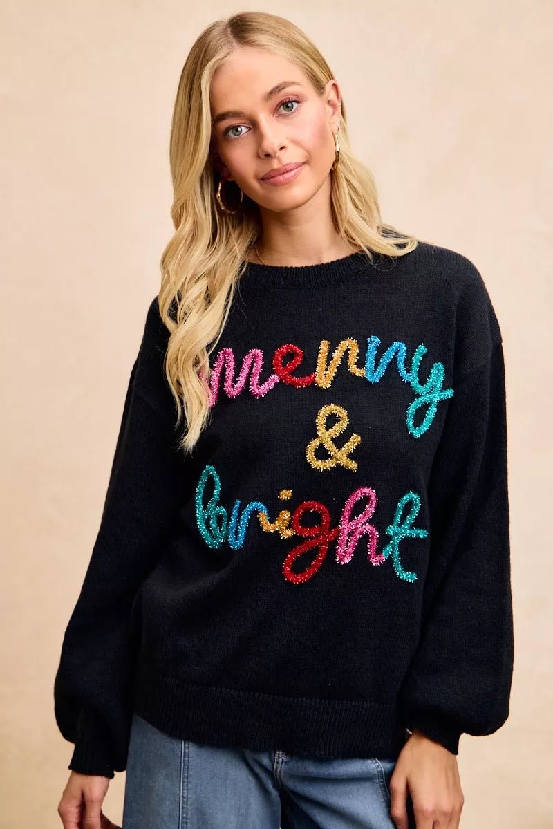 BiBi Tinsel Lettering Christmas Sweater - Desert Sunday