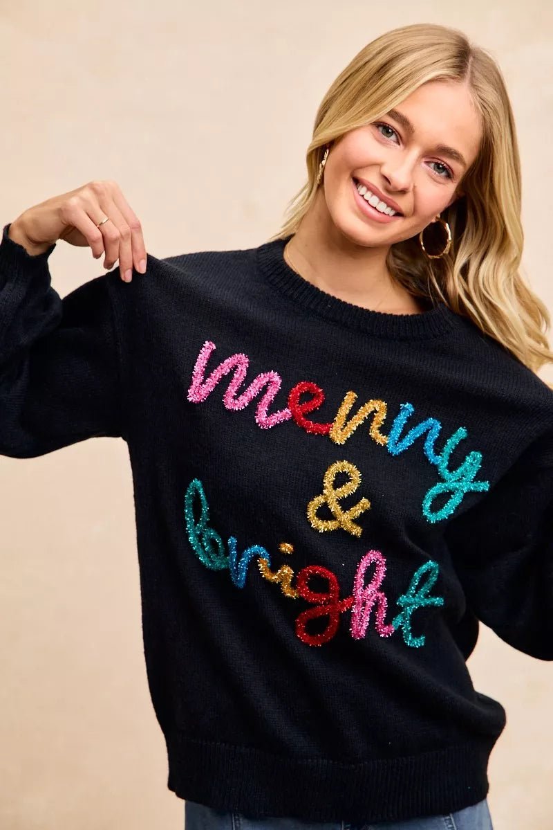 BiBi Tinsel Lettering Christmas Sweater - Desert Sunday