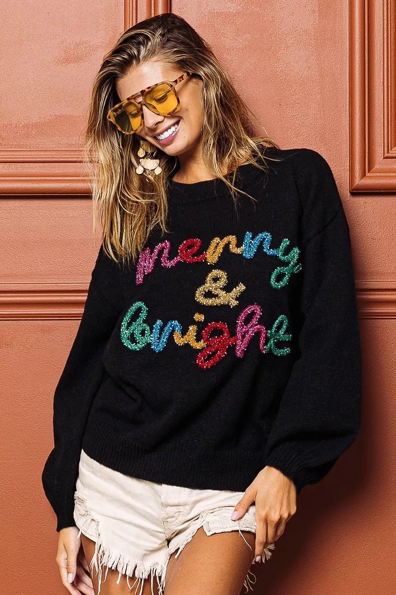 BiBi Tinsel Lettering Christmas Sweater - Desert Sunday