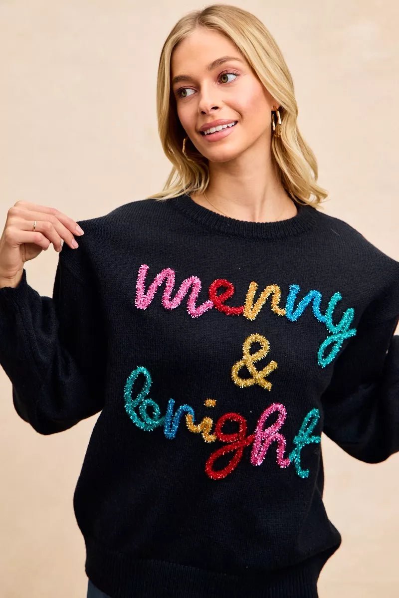 BiBi Tinsel Lettering Christmas Sweater - Desert Sunday