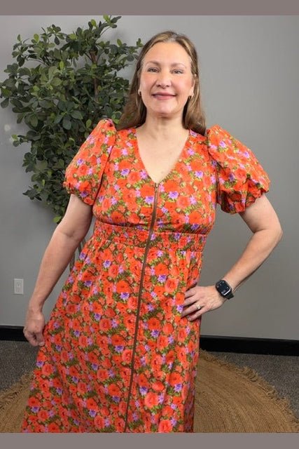Bloom Into Fall Floral Cotton Zip Dress - Desert Sunday