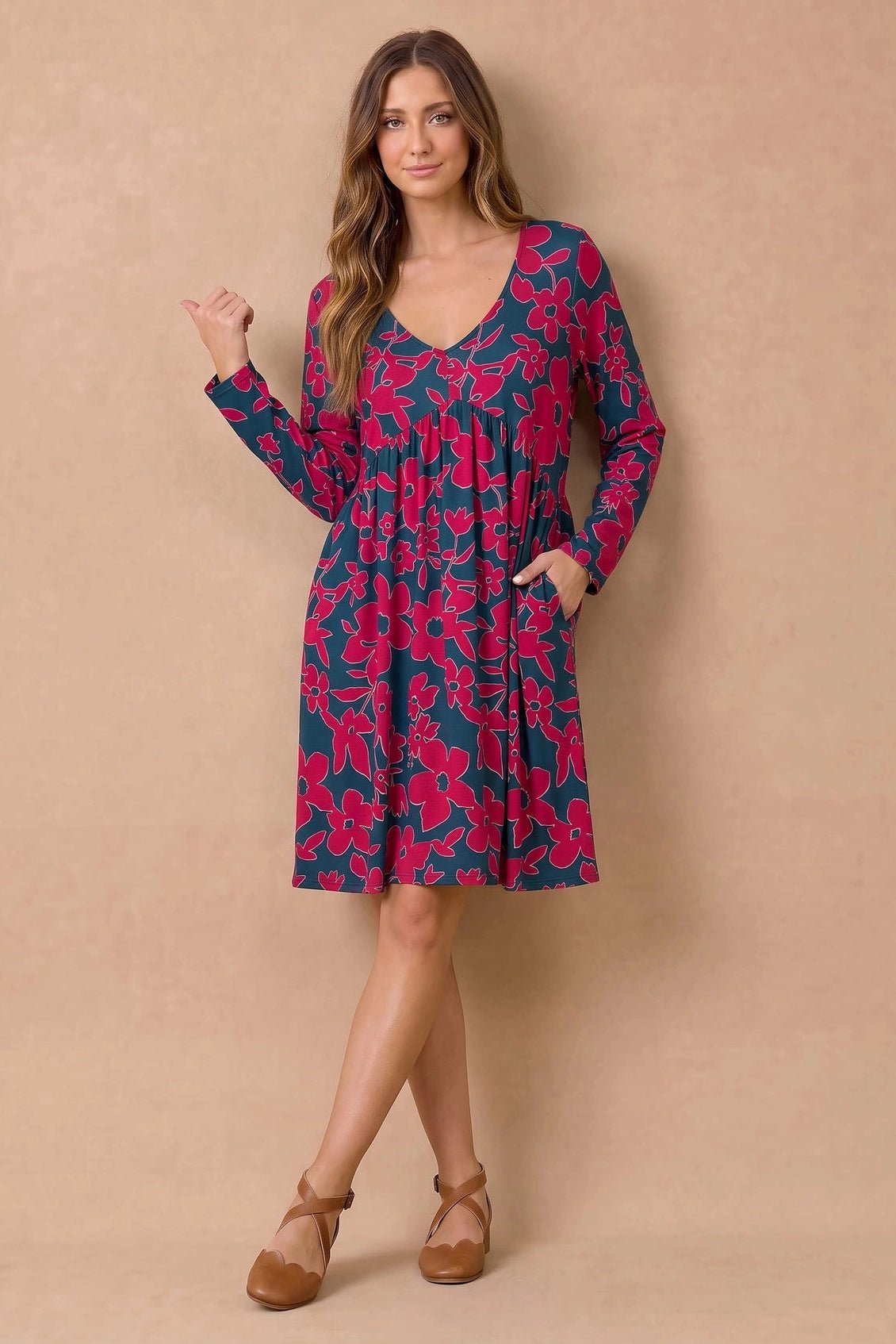 Blooming Beauty Long Sleeve Floral Dress - Desert Sunday