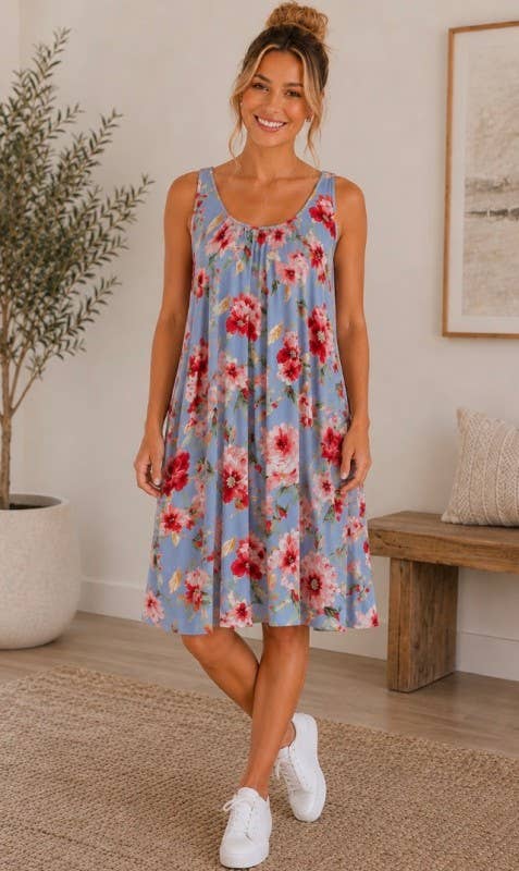 Bluebell Bloom Rayon Swing Dress - Desert Sunday
