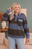 Blueberry Fields Striped Denim Collar Sweater - Desert Sunday