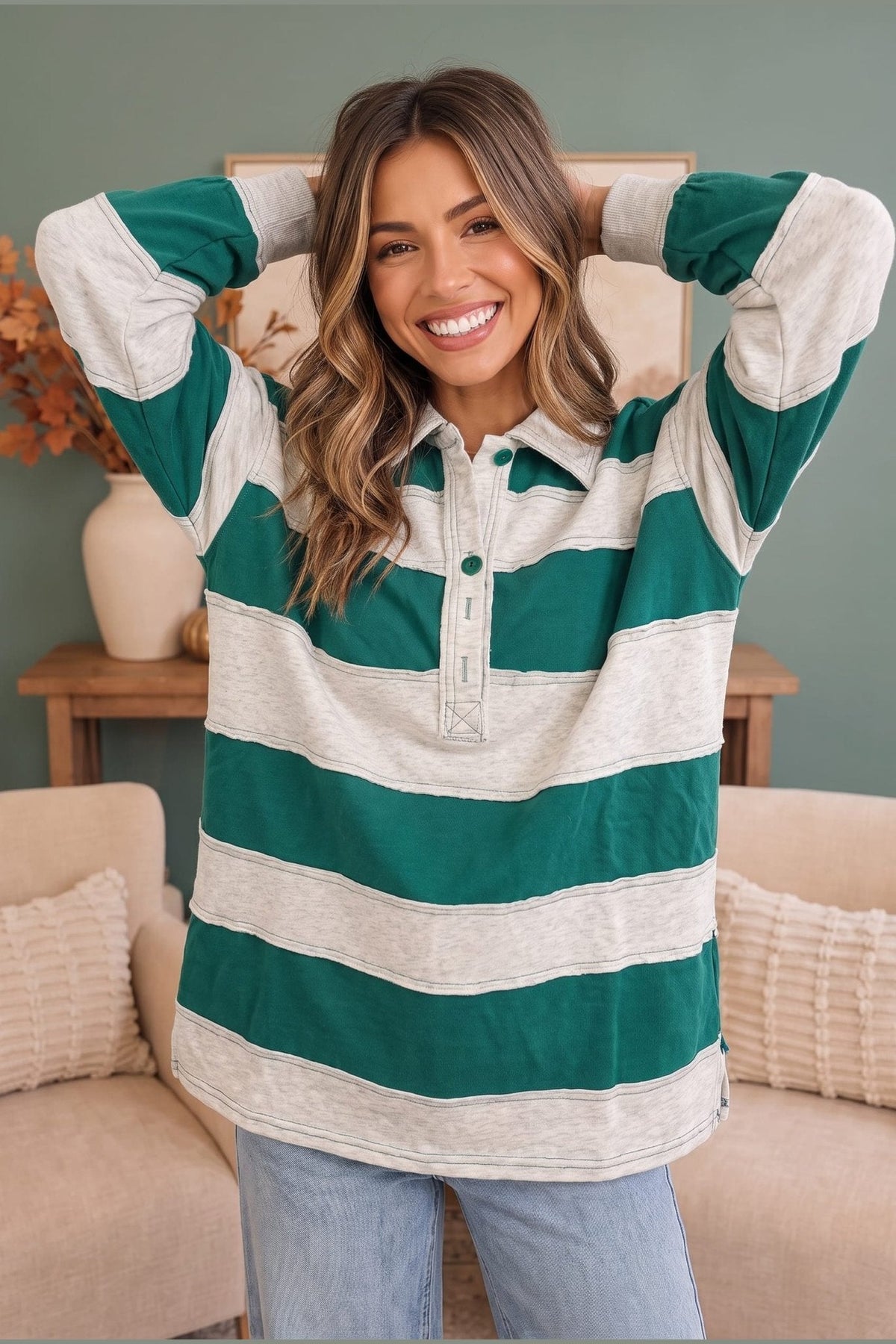 Boyfriend Striped Rugby Polo - Desert Sunday