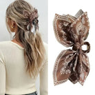 Brown and White Print Bow Hair Clips - Desert Sunday