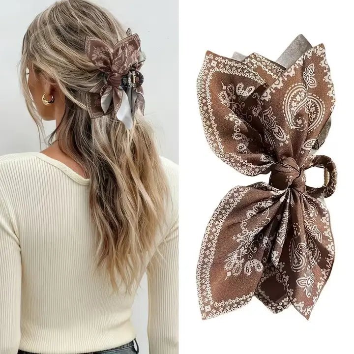Brown and White Print Bow Hair Clips - Desert Sunday