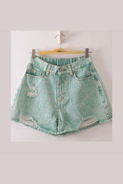 Canyon Fade Denim Shorts in Light Green - Desert Sunday