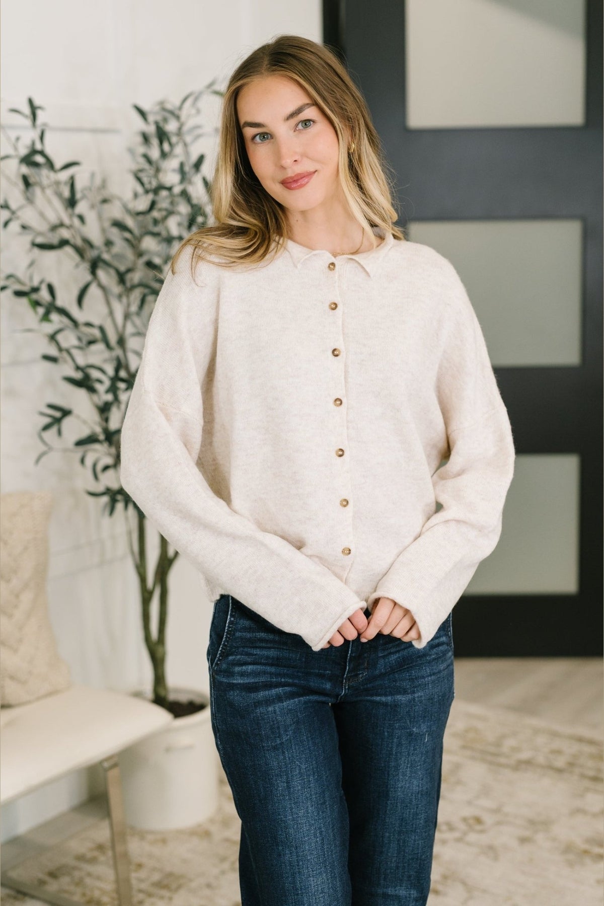 Careful Consideration Collared Button Down in Heathered Beige - Desert Sunday