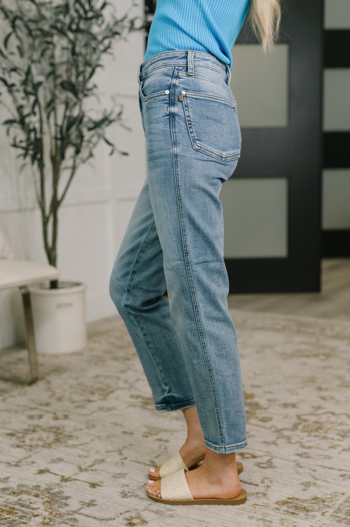 Carla High Waist Ankle Straight Jean in Break Through Blue - Desert Sunday
