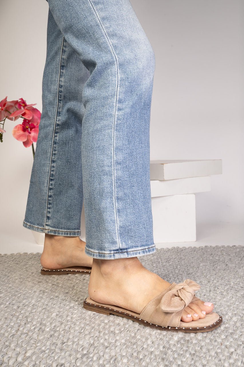 Clam Bake Slide Sandals – Sand Faux Suede - Desert Sunday