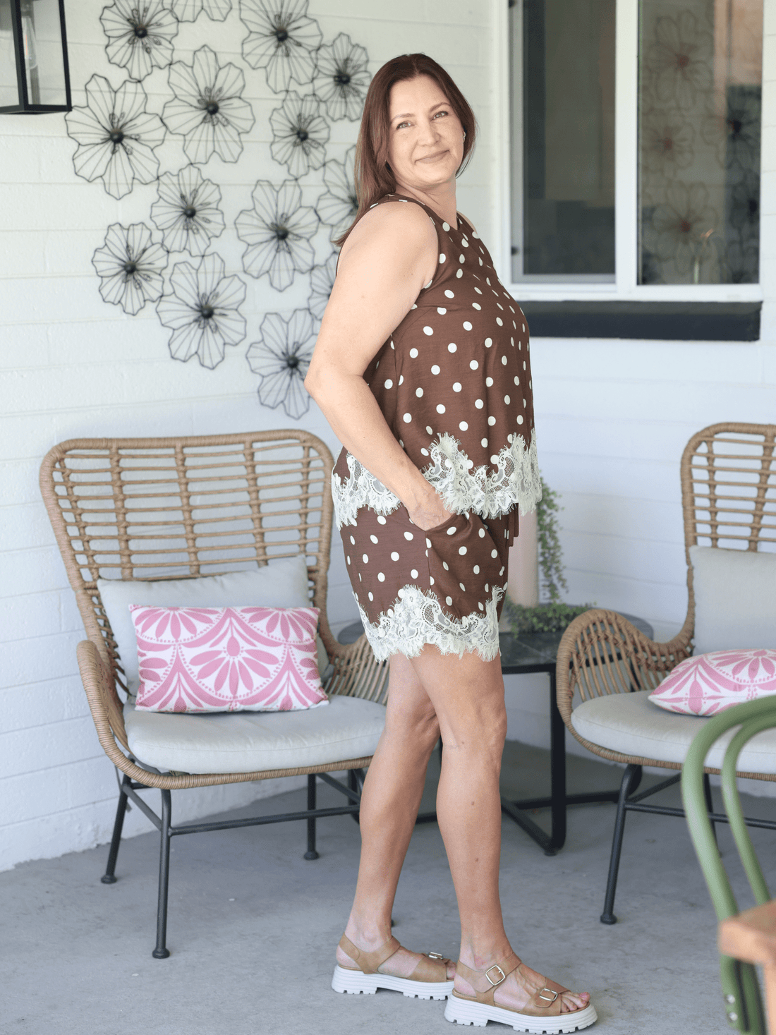 Cocoa Lace Dot Top - Desert Sunday