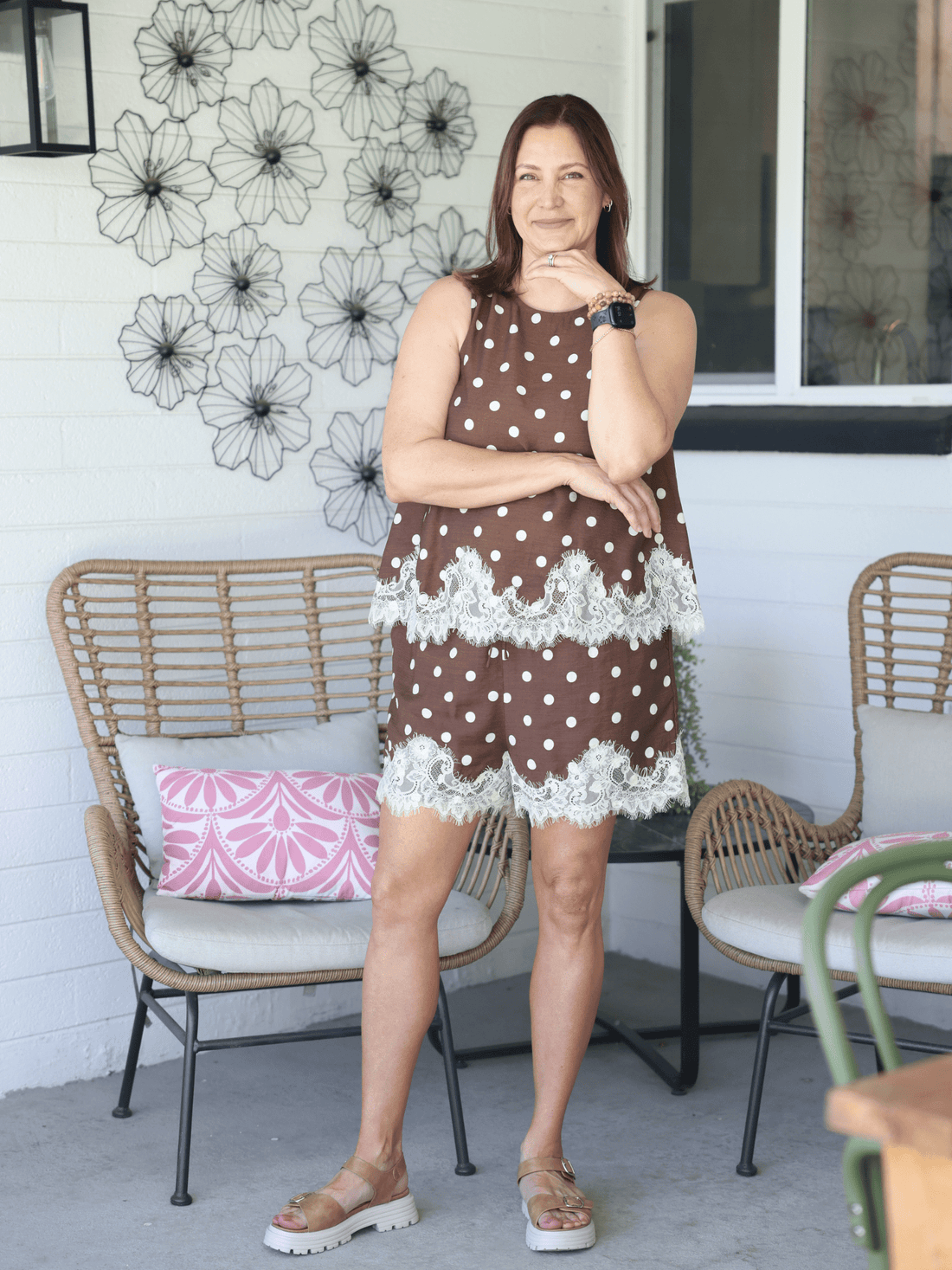 Cocoa Lace Dot Top - Desert Sunday