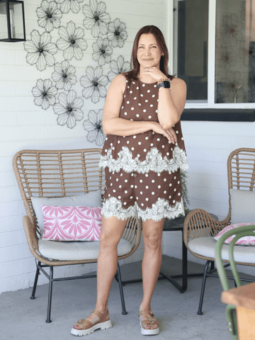 Cocoa Lace Dot Top - Desert Sunday