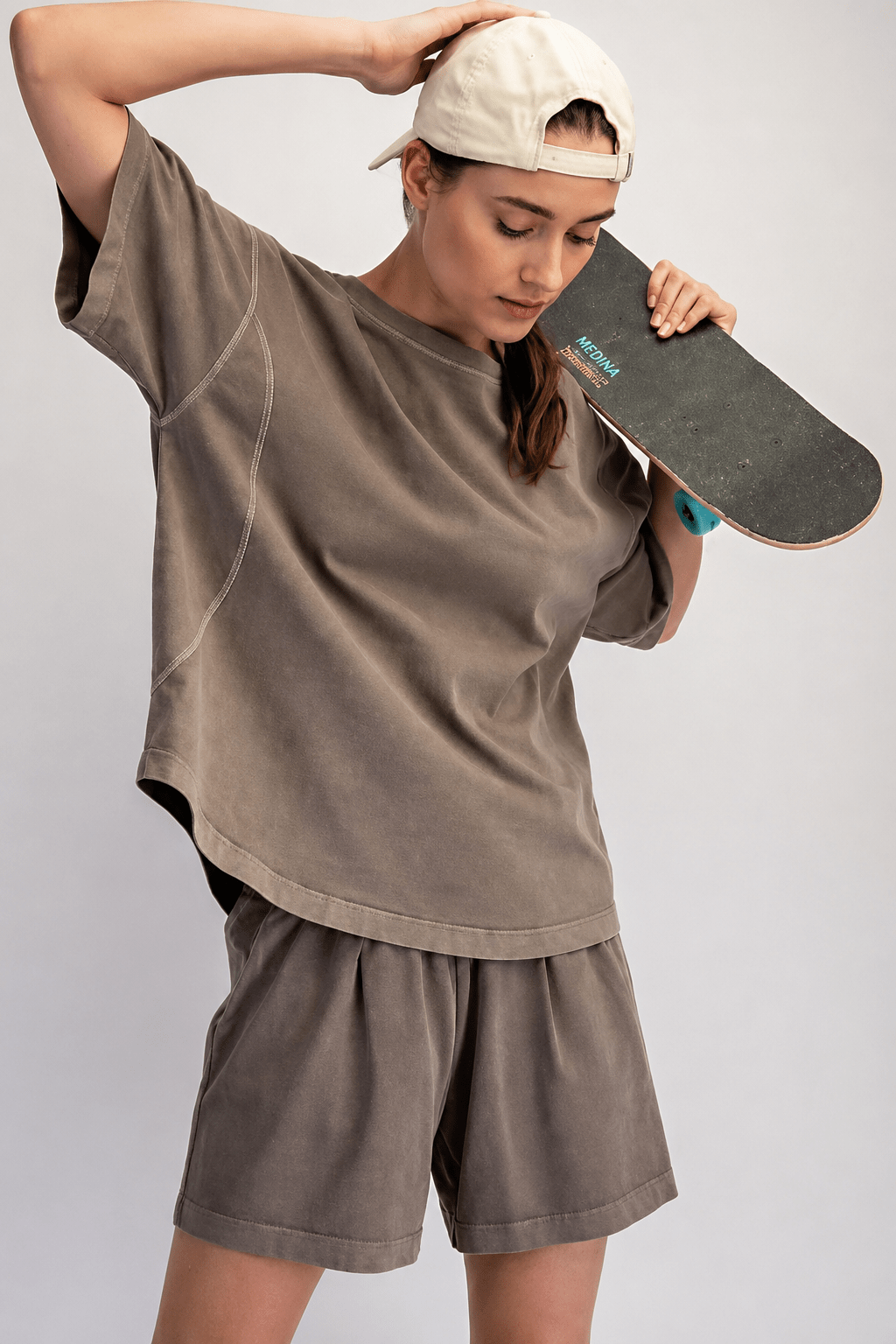 Comfort Washed Cotton Shorts Set in Mocha - Desert Sunday