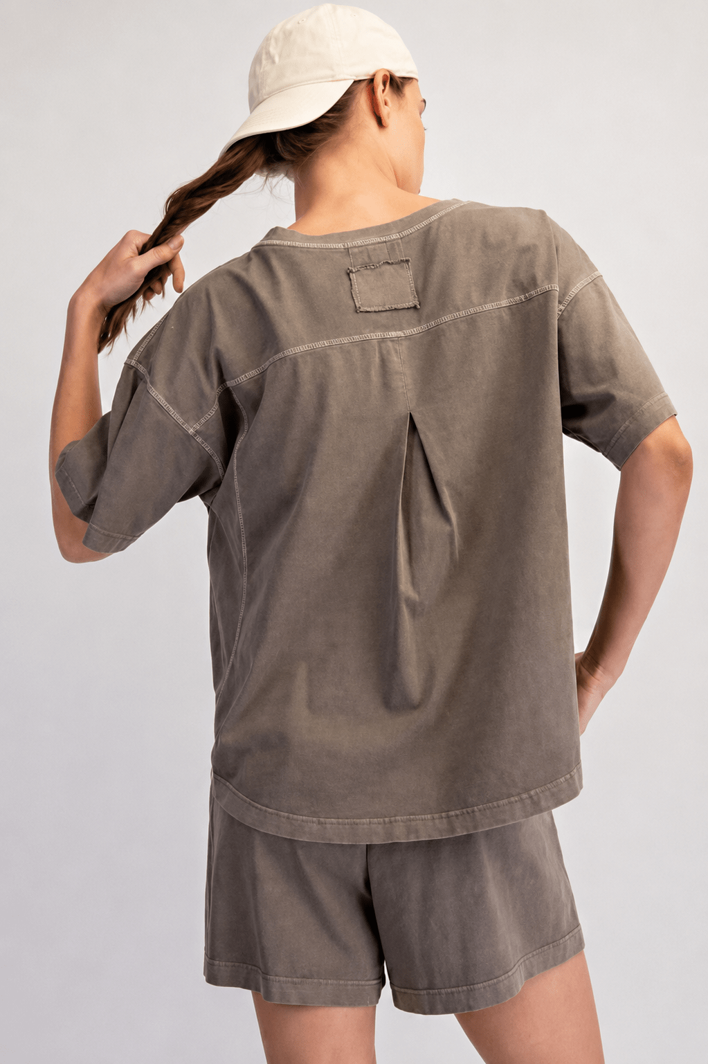 Comfort Washed Cotton Shorts Set in Mocha - Desert Sunday