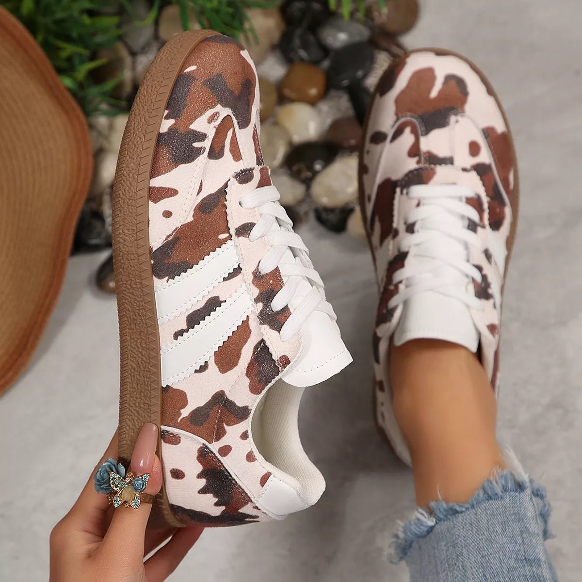 Cow Print Casual Sneakers - Desert Sunday