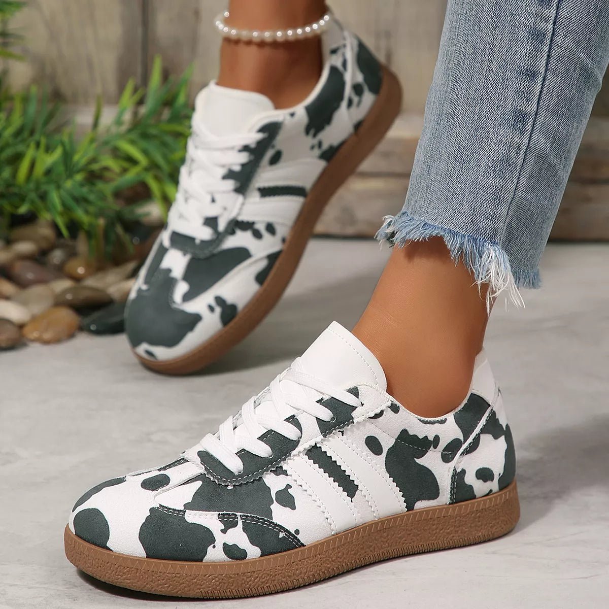 Cow Print Casual Sneakers - Desert Sunday