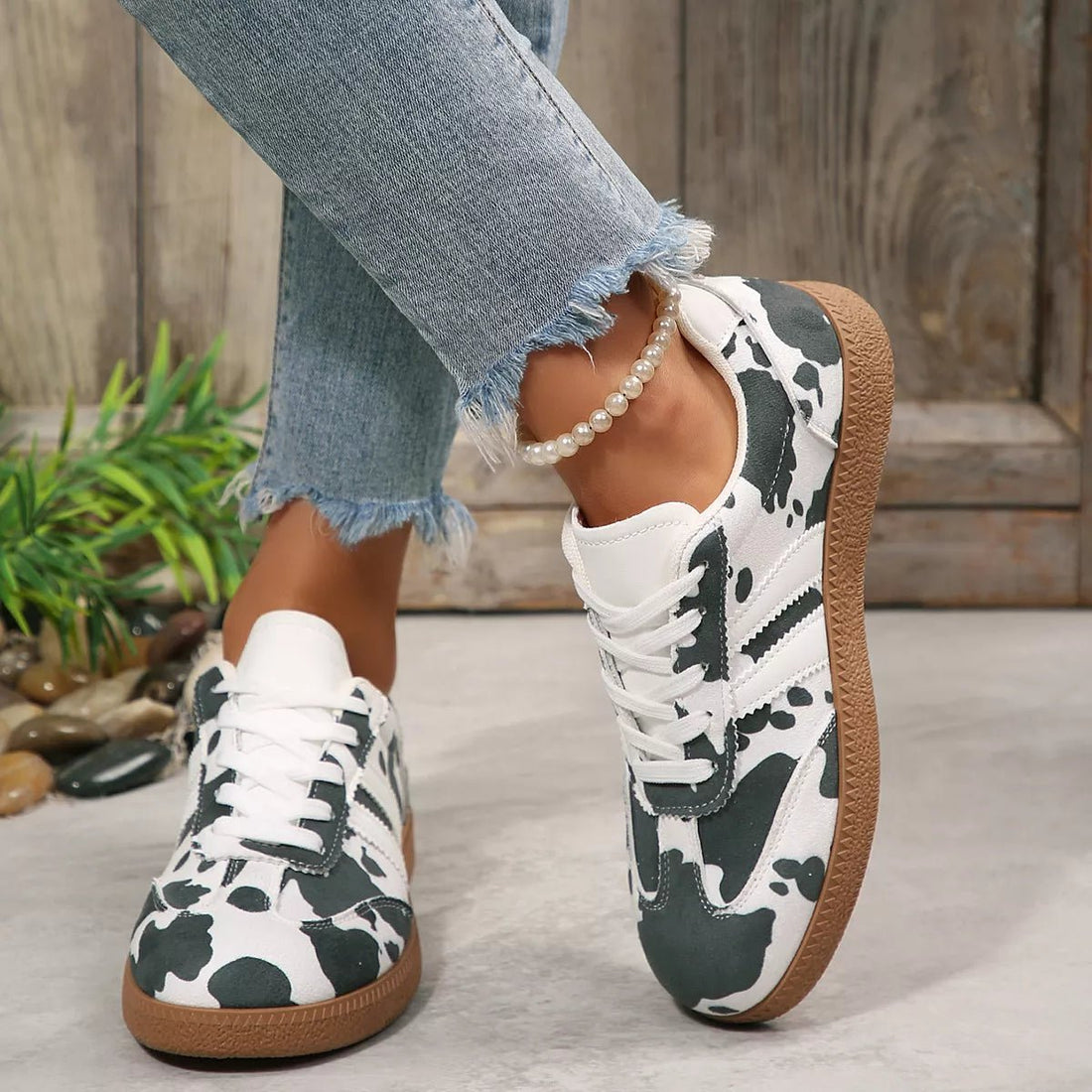 Cow Print Casual Sneakers - Desert Sunday
