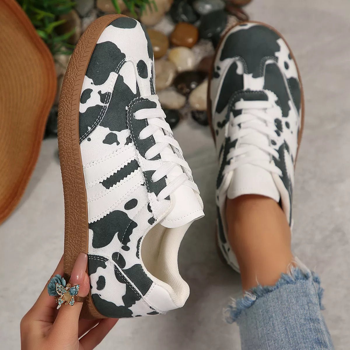 Cow Print Casual Sneakers - Desert Sunday