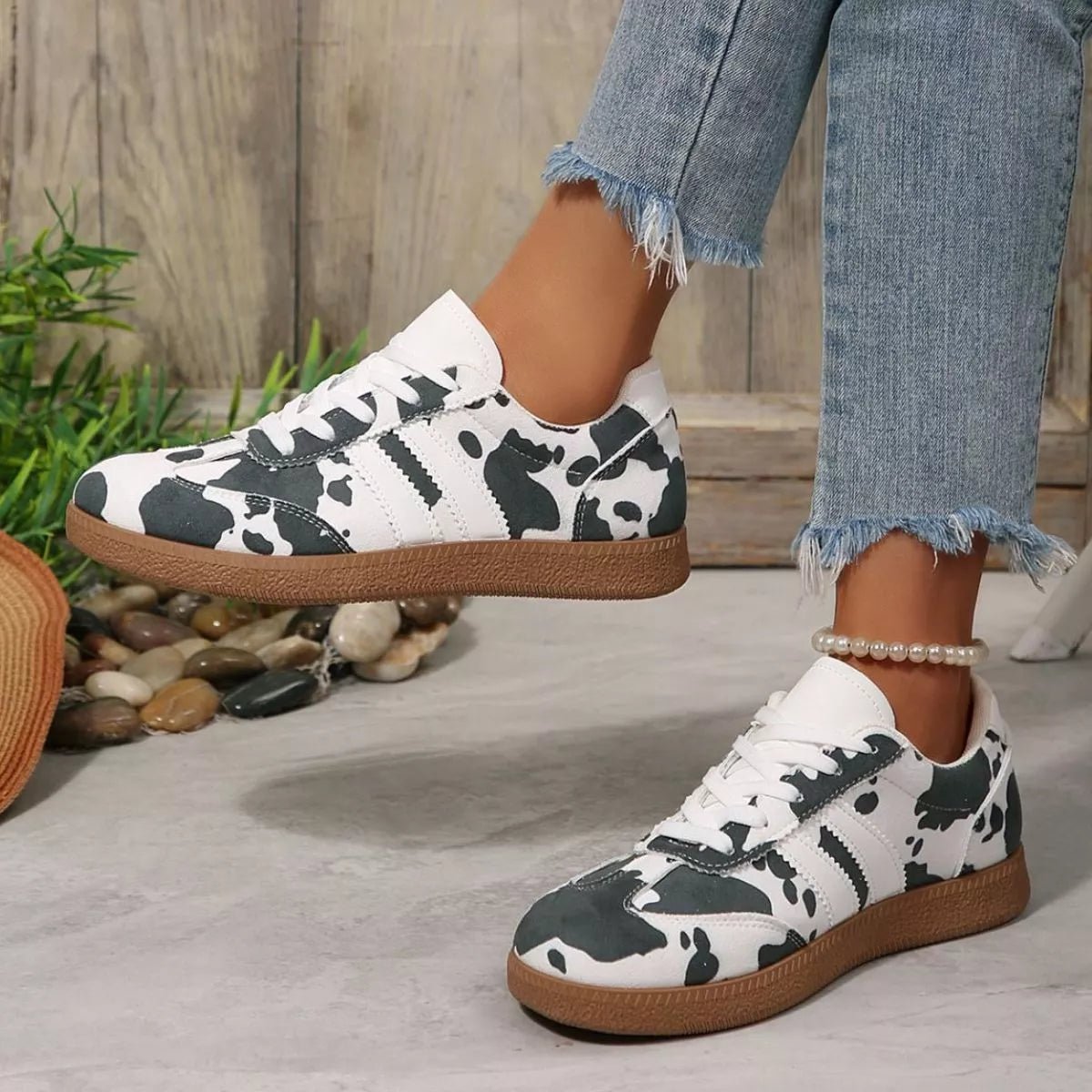 Cow Print Casual Sneakers - Desert Sunday