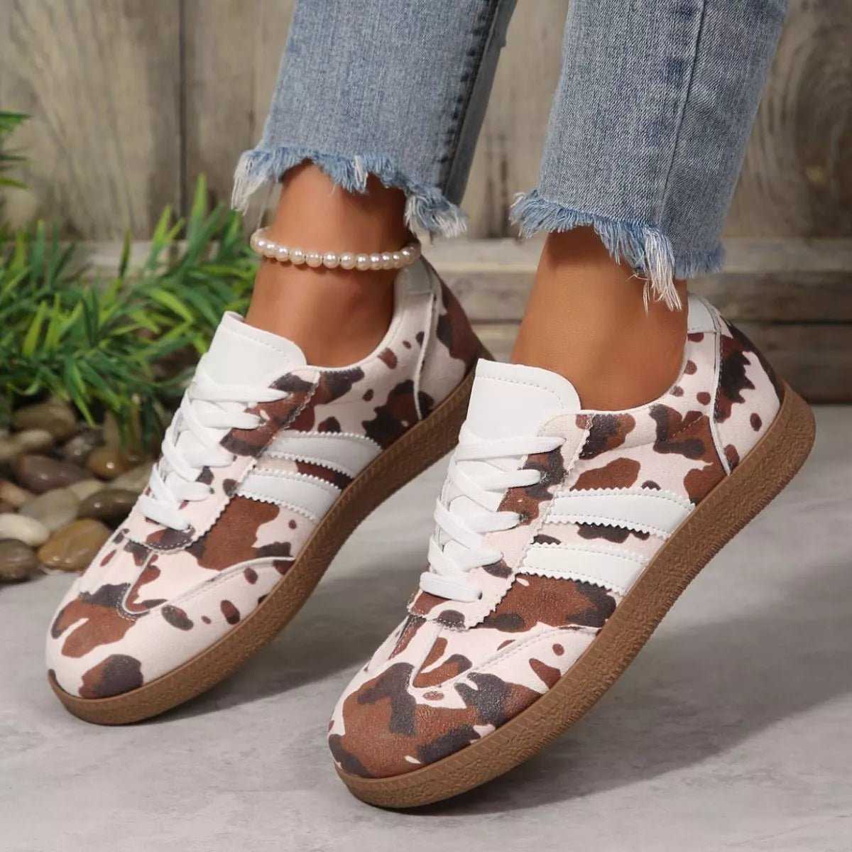Cow Print Casual Sneakers - Desert Sunday