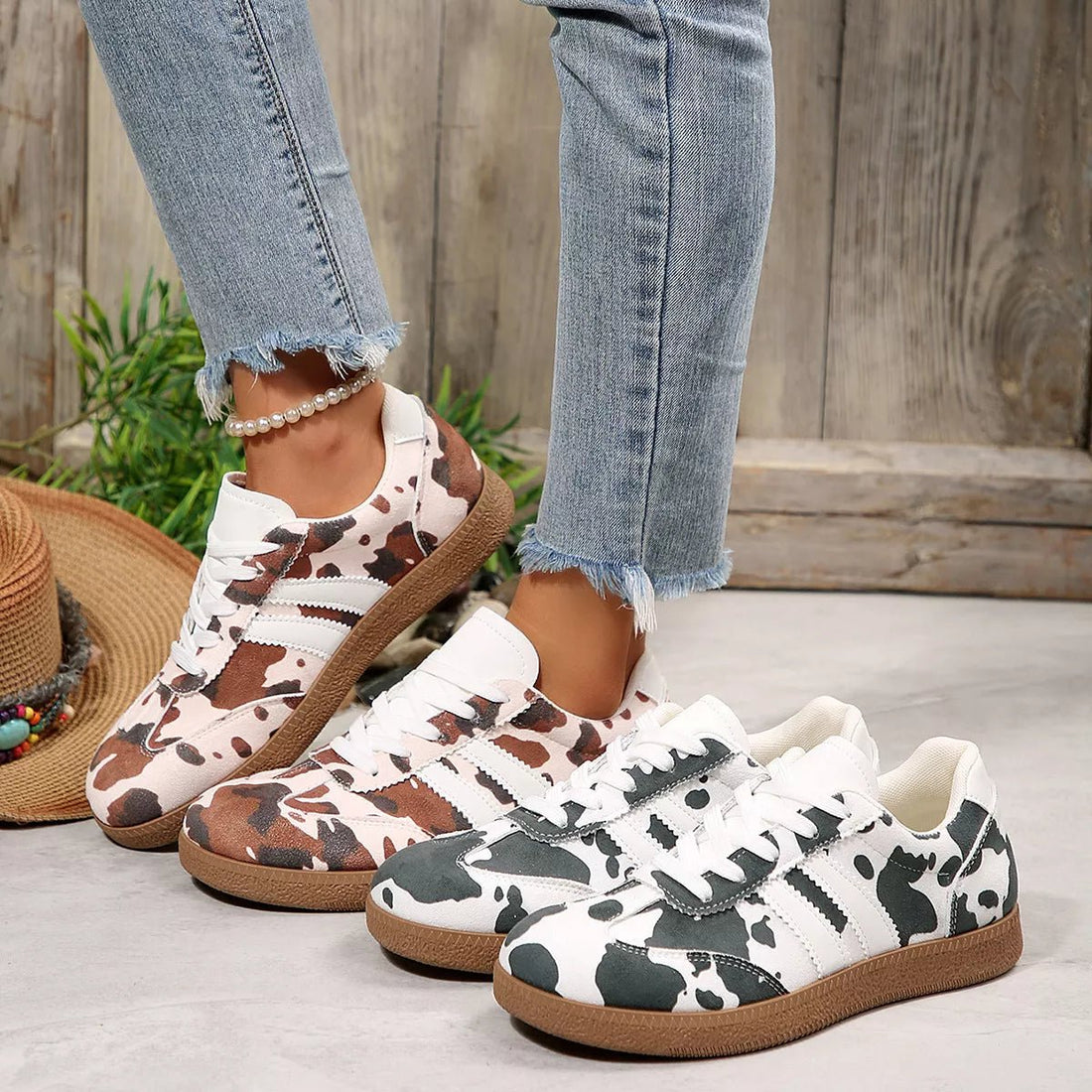 Cow Print Casual Sneakers - Desert Sunday